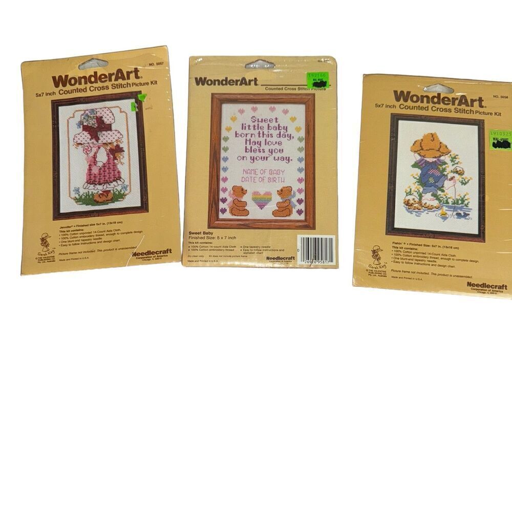 Lot of(3)‎ Sealed WONDERART Cross Stitch Jennifer 5057 Sweet Baby Fishin 5058